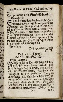 Das VIII. Capitel. Von Liebes-Schreiben.