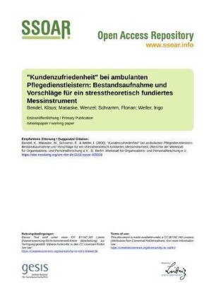 "Kundenzufriedenheit" bei ambulanten Pflegedienstleistern: Bestandsaufnahme und Vorschläge für ein stresstheoretisch fundiertes Messinstrument
