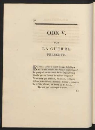 Ode V. Sur La Guerre Présente.