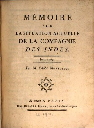 Mémoire sur la situation actuelle de la Compagnie des Indes