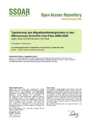 Typisierung des Migrationshintergrundes in den Mikrozensus Scientific-Use-Files 2005-2009