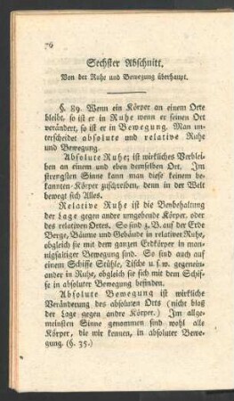 Sechster Abschnitt. Von der Ruhe und Bewegung ueberhaupt.