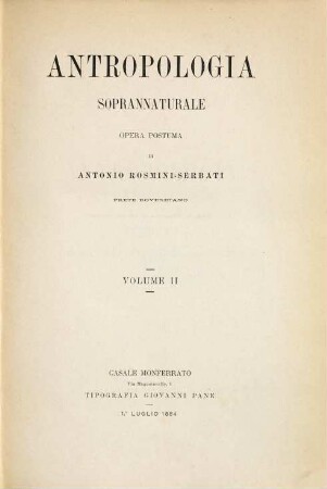 Antropologia soprannaturale : opera postuma, 2