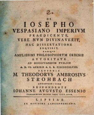 De Iosepho, Vespasiano Imperivm Praedicente, Vere Nvm Divinaverit
