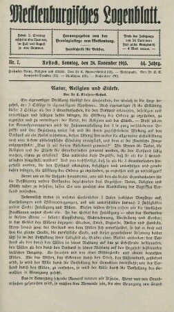 Nr. 7. Rostock, Sonntag, den 28. November 1915.