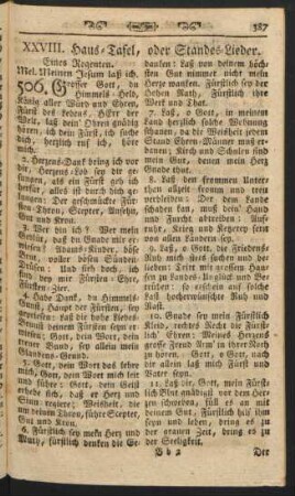 XXVIII. Haus-Tafel, oder Standes-Lieder.