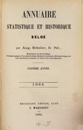 Annuaire statistique et historique Belge. 11