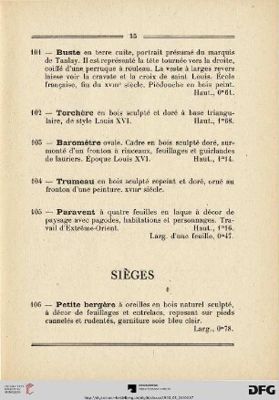 Sièges (Nr. 106-122)