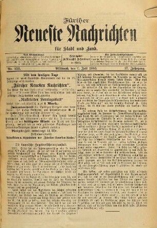 Fürther neueste Nachrichten für Stadt und Land. 1885,7/12 = Jg. 17
