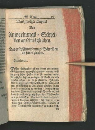 Das zwölffte Capitel[.] Von Anwerbungs-Schreiben an seines gleichen.