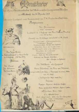 Monatskneipe des allgem. Philisterverbandes des Akademischen Gesangvereines München am Mittwoch, den 16. Dezember 1891. Historischer Lustspiel- und Dramenabend von T.M. Plautus bis Stahlibsen. Programm ...