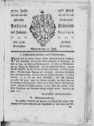 28tes Stück, Ausgabe vom 10. Julii 1771