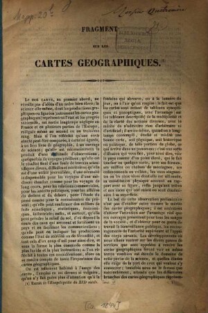Fragment sur les cartes géographiques : extrait de l'Encyclopédie du XIXe siècle [Bd. 6]
