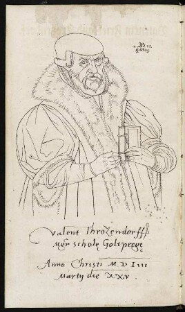 Bildnis Valentin Friedland Trotzendorf und Faksimile seiner Handschrift. Frontispiz aus: Pinzger Gustav ; Trotzendorf Valentin: Valentin Friedland Trotzendorf. 1825. Dresden: SLUB Biogr.erud.D.5832
