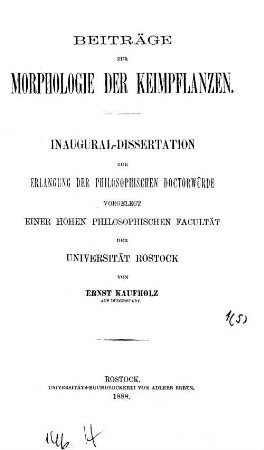 Beiträge zur Morphologie der Keimpflanzen : Inaugural-Dissertation