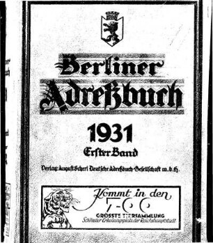 Berliner Adreßbuch 1931 Erster Band