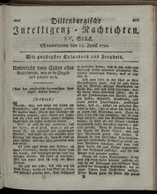 XV. Stück. Sonnabends den 13. April 1799.