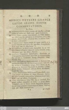 Medici Veteres Graeci Latini Arabes Eorum Commentatores.