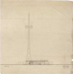 Schneider - Esleben, Paul; Hannover, Messegelände; Ausstellungspavillon und Turm für die Mannesmann AG - Turm und Pavillon (Ansicht von Norden)