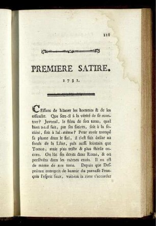 Premiere Satire. 1731.