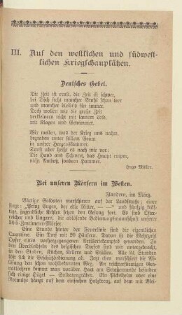 III. Auf den westlichen und südwestlichen Kriegsschauplätzen