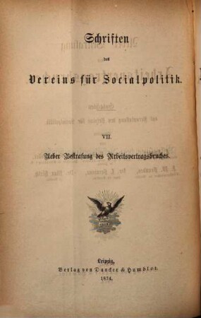Ueber Bestrafung des Arbeitsvertragsbruches : Gutachten auf Veranlassung d. Vereins für Socialpolitik