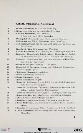 Gläser, Porzellane, Kleinkunst (Nr. 1-166)