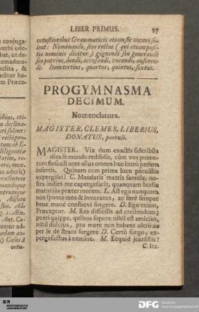 Progymnasma Decimum. Nomenclatura.