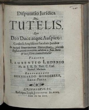 Disputatio Iuridica De Tutelis