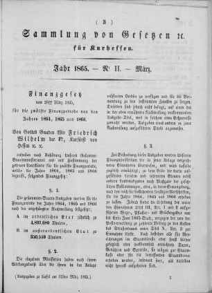Sammlung von Gesetzen für Kurhessen. Jahr 1865. - Nr. II. März.