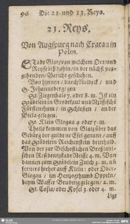 21. Reys. Von Augspurg nach Cracau in Polen