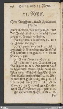 21. Reys. Von Augspurg nach Cracau in Polen