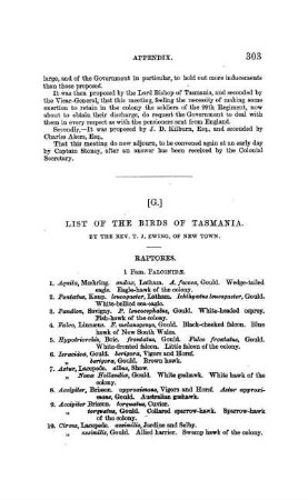 G - List of Birds of Tasmania