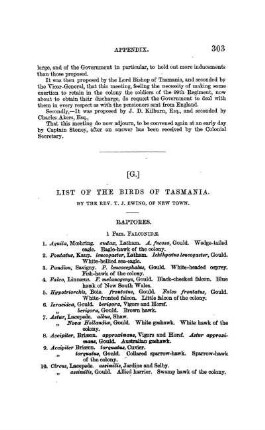 G - List of Birds of Tasmania