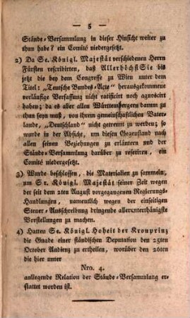 Erste Relation über die Verhandlungen der Württembergischen Stände-Versammlung vom 16ten bis 27ten October 1815