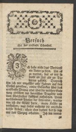 Versuch über das ernsthafte Schauspiel