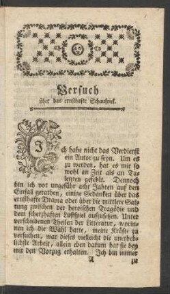 Versuch über das ernsthafte Schauspiel