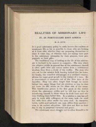 Realities of missionary life. IV. In portuguese east Africa