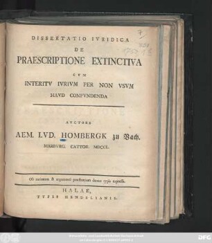 Dissertatio Ivridica De Praescriptione Exstinctiva Cvm Interitv Ivrivm Per Non Vsvm Havd Confvndenda