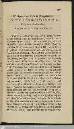 Auszüge aus dem Tagebuche des Grafen Erdmann von Promnitz : nebst einer Vorbemerkung