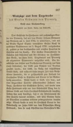 Auszüge aus dem Tagebuche des Grafen Erdmann von Promnitz : nebst einer Vorbemerkung