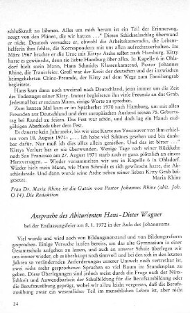 Ansprache des Abiturienten Hans-Dieter Wagner