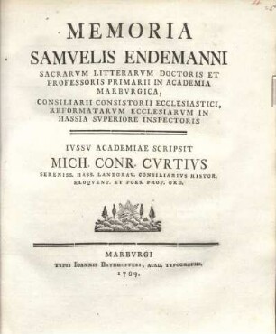 Memoria Samvelis Endemanni ...