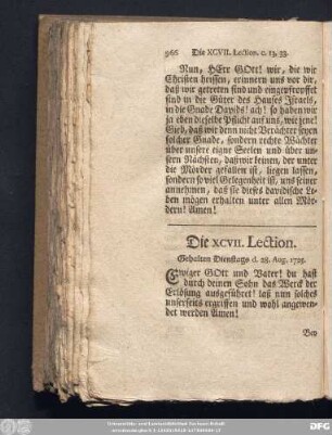 Die XCVII. Lection. Gehalten Dienstags d. 28. Aug. 1725.
