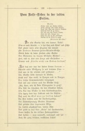 Vom Reise-Leben in der todten Saison