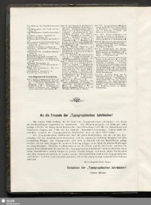 An die Freunde der "Typographischen Jahrbücher"