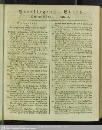 Intelligenz-Blatt. Dritter Band. Nro. 6