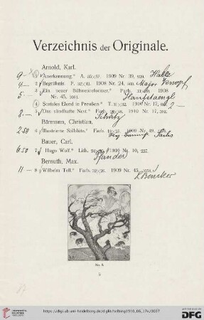 Verzeichnis der Originale (Nr. 1-266