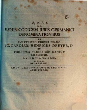 De variis codicum iuris Germanici denominationibus