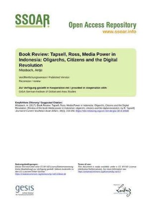 Book Review: Tapsell, Ross, Media Power in Indonesia: Oligarchs, Citizens and the Digital Revolution